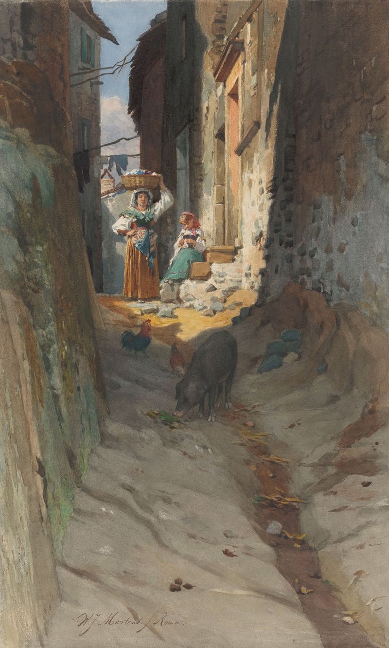 View of a small street in Rocca di Papa, oil on canvas by Willem Johannes Martens