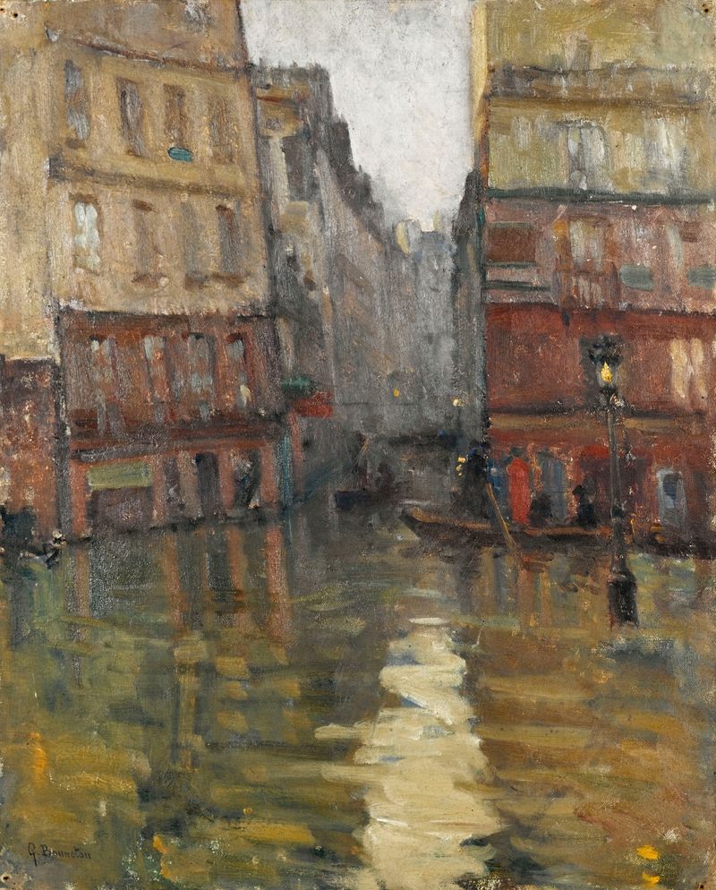 Flooded street scene by Germain Eugène Bonneton, Impressionism