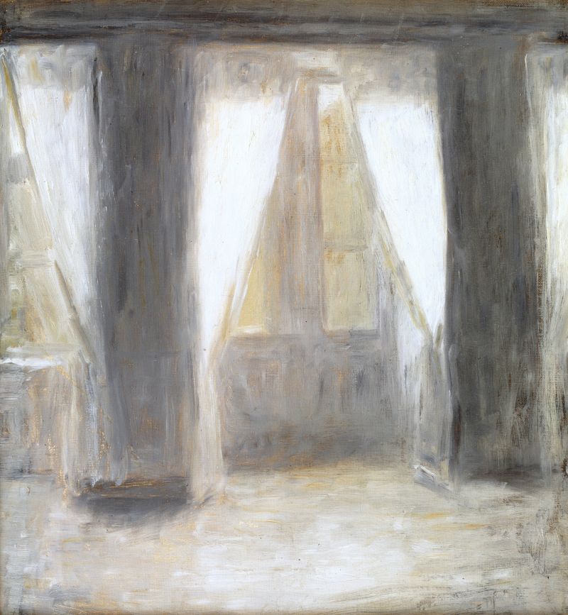 Interior scene with soft light and shadows, oil painting by Vilhelm Hammershøi