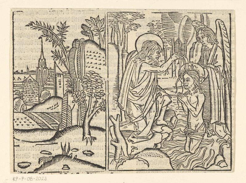 Baptism scene with Christ and figures, paper by Master of Delft