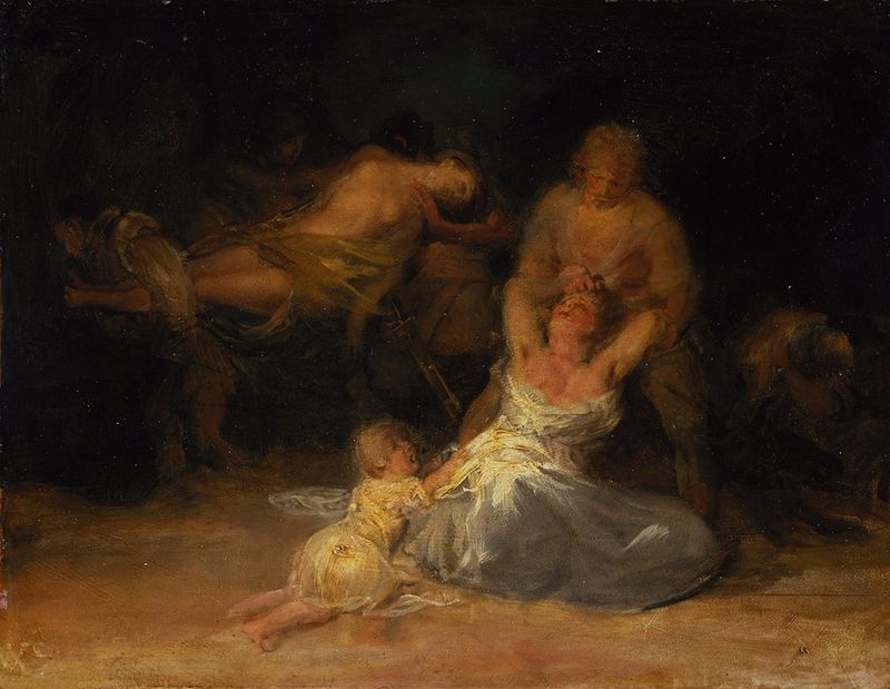 Act of Violence against Two Women, óleo sobre lienzo de Francisco de Goya, mostrando a dos mujeres angustiadas en una esce...