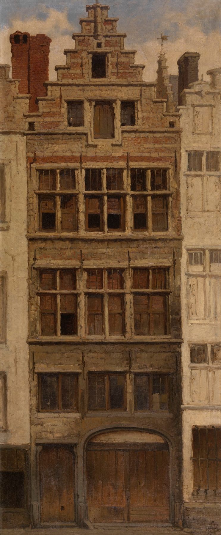 Casa na Braderijstraat de Henri François Schaefels, realismo, retratando uma modesta habitação à luz do dia