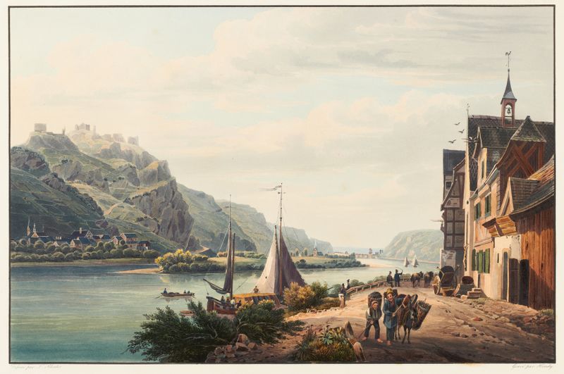 Pintura a óleo de Johann Ludwig Bleuler mostrando uma paisagem serena com um horizonte suave e folhagem vibrante.