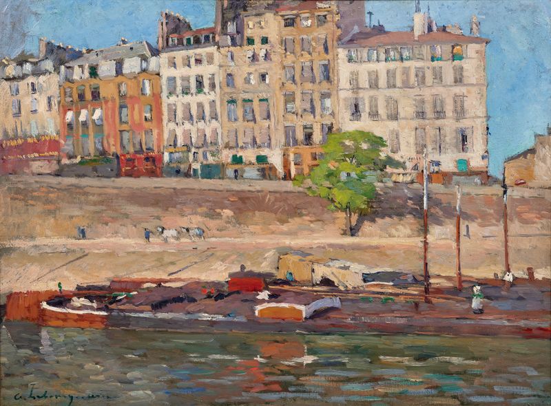 La Seine à Paris by Albert Lebourg, oil on canvas depicting a river landscape with reflections and a cityscape