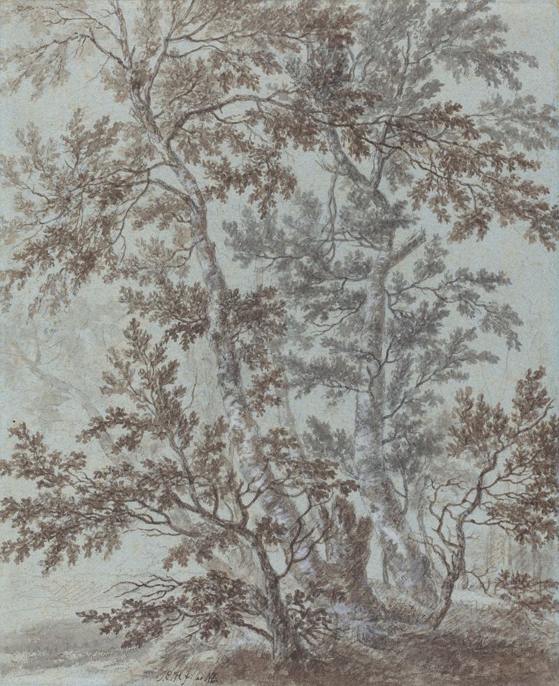 Oil painting of birch trees by Johann Caspar Huber