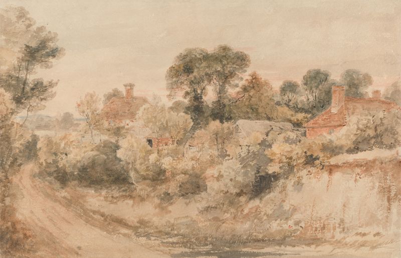 Great Bookham, Surrey by Henry Edridge, watercolor on paper depicting sunlight filtering through trees.