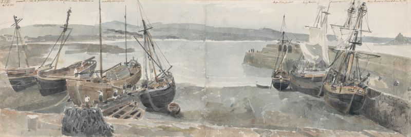 Penzance Pier from the Dolphin Inn Window, oil on canvas by John Samuel Hayward