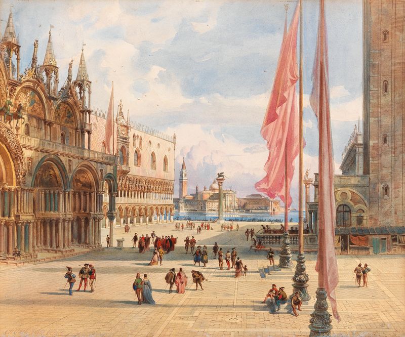 Oil on canvas by Carl Friedrich Heinrich Werner depicting Marcus Square in Venice