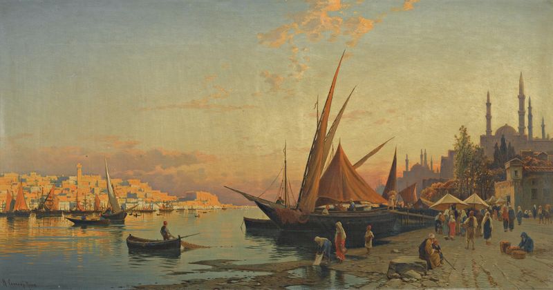 Capriccio View of the Golden Horn, Constantinople by Hermann David Salomon Corrodi, oil painting