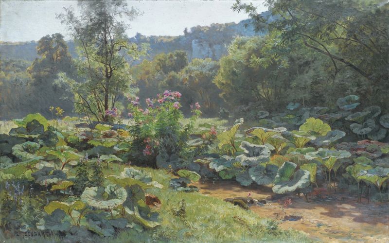 Botanical oil painting by Marie-Victor-Emile Isenbart featuring vibrant flowers