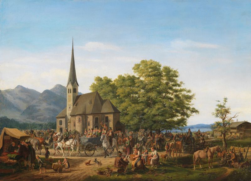 Escena de género que representa un festival con figuras, pintura al óleo de Karl Altmann