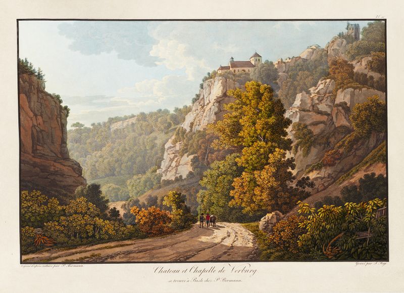 Chateau et Chapelle de Vorburg de Peter Birmann, paisagem com chateau e capela em luz quente