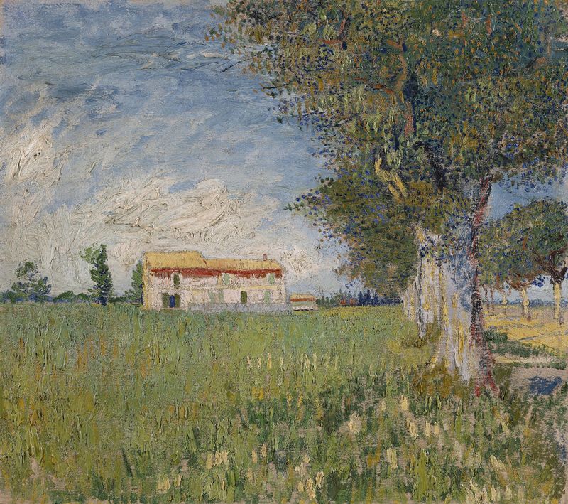 Fazenda em um campo de trigo, óleo sobre tela de Vincent van Gogh