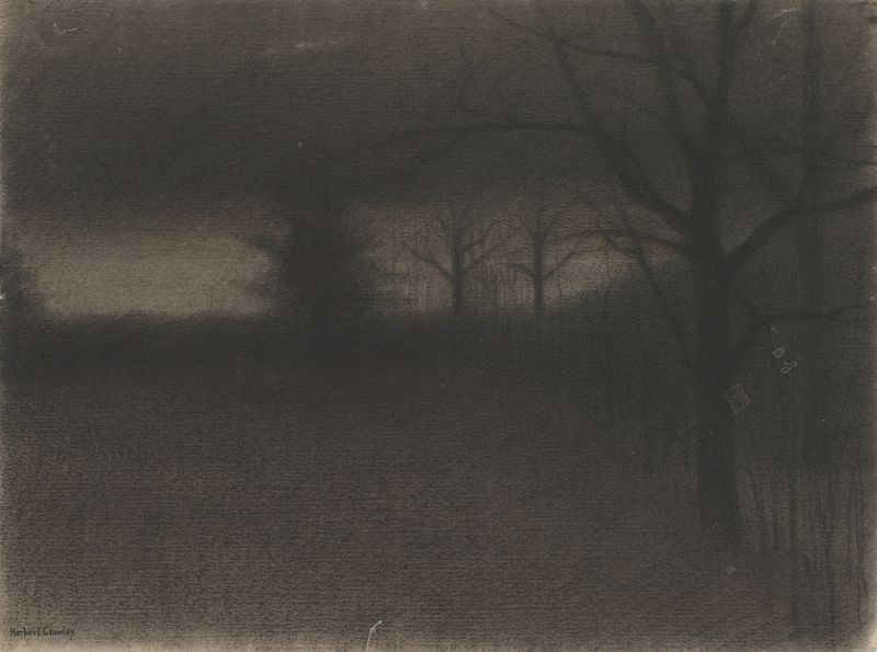 A Dark Landscape de Herbert Crowley, óleo sobre tela que retrata um horizonte escuro e sombras.