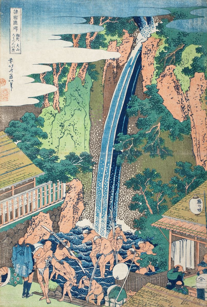 Rōben Falls en Mt. Ōyama, xilografía de Katsushika Hokusai