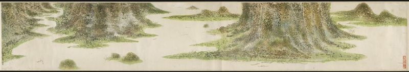 Fim de um Rio de Chen Chi-kwan, meio papel que retrata uma paisagem serena.