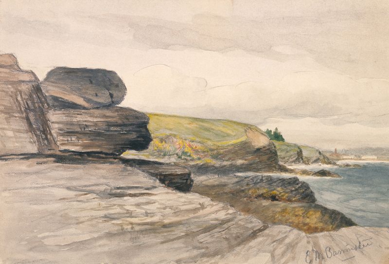 Cena marinha com ondas suaves e figuras distantes de Edward Mitchell Bannister, pintura a óleo