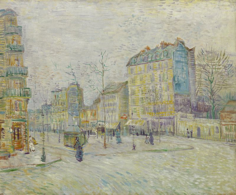 Cena de gênero de uma rua movimentada em óleo sobre tela de Vincent van Gogh