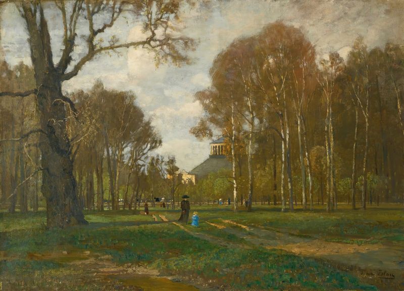 Paisagem com a rotonda ao crepúsculo, pintura a óleo de Tina Blau