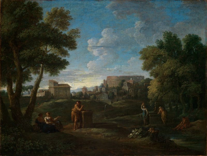 Classical landscape with the Colosseum in the distance, oil on canvas by Jan Frans Van Bloemen