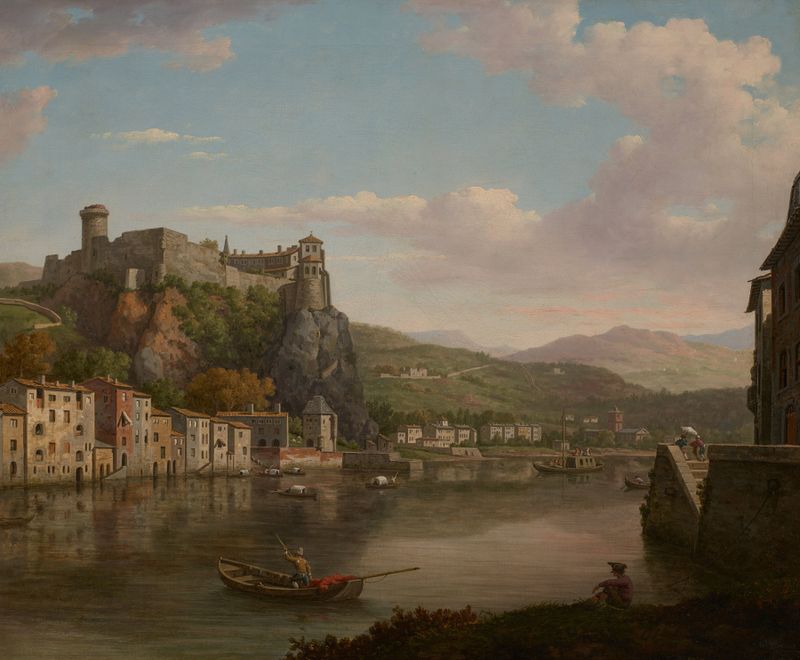 Landscape featuring the Saône river and Château Pierre-Scize by William Marlow, oil painting