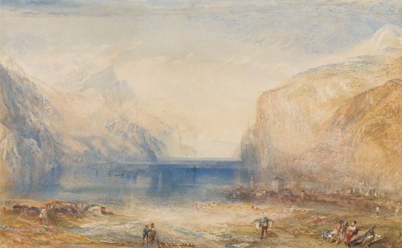 Fluelen- Morning de Joseph Mallord William Turner, pintura al óleo que representa un lago al amanecer.