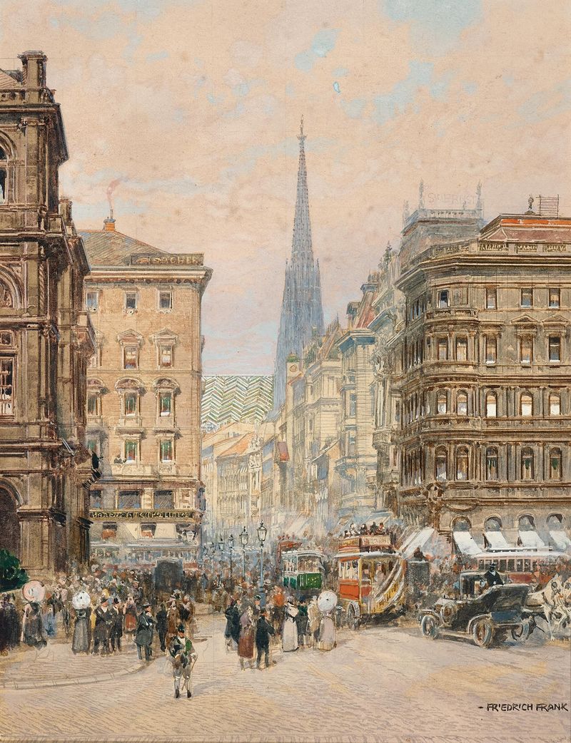 Oil on canvas by Friedrich Frank depicting a view of Saint Stephen's Cathedral.
