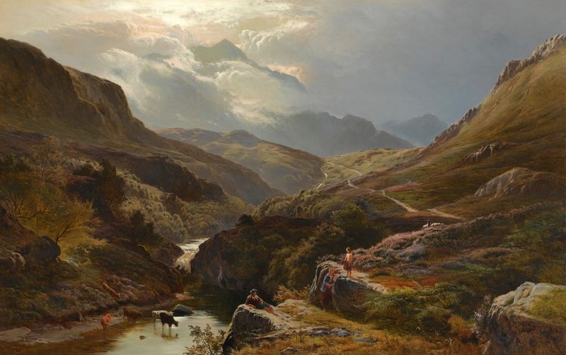 Oil painting by Sidney Richard Percy featuring a winding pathway and wildflowers.
