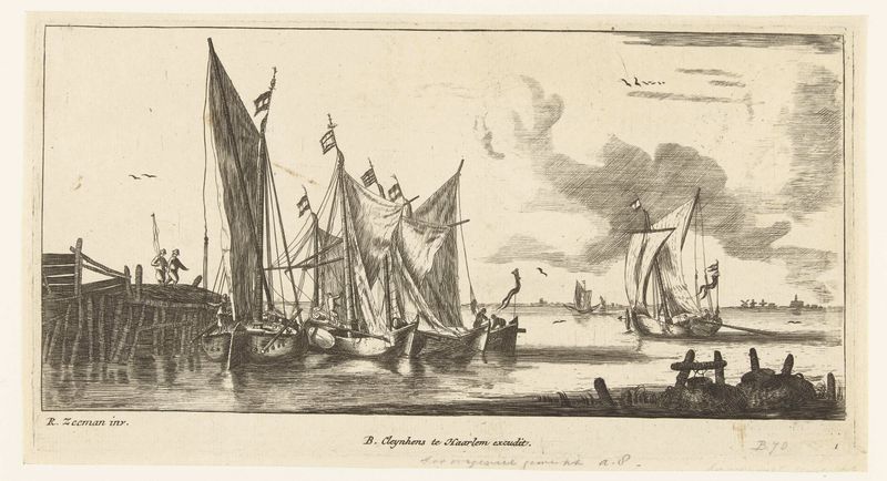 Tochtschuiten of Spaarndamse vissersboten, gravura de Unknown Artist mostrando barcos de pesca em águas calmas