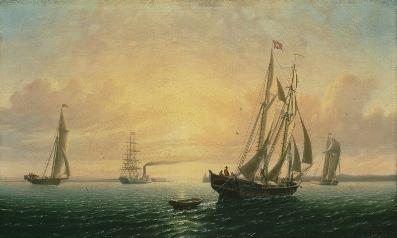 The Schooner Jane of Bath, Maine by William Bradford, oil on canvas depicting a schooner at sea