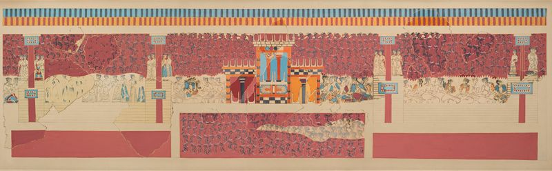 Grandstand Fresco by Emile Gilliéron, watercolor on paper, depicting vibrant figures in dynamic poses.