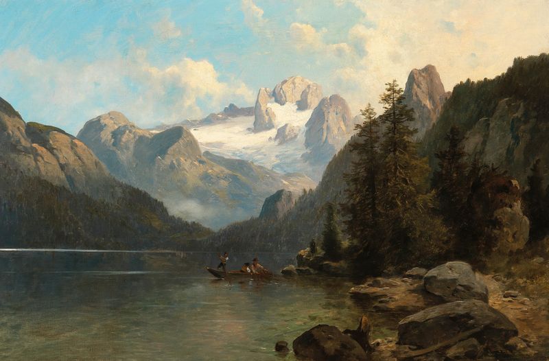 Óleo sobre tela de Josef Thoma retratando o Dachstein Massif e o Lago Gosau.
