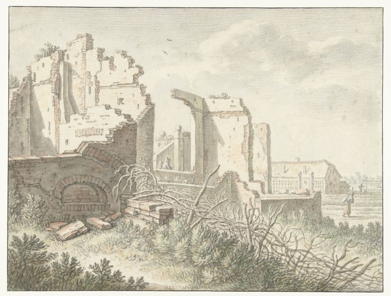 Ruïne buiten de Wittevrouwenpoort te Utrecht by Herman Saftleven, oil painting of a decaying ruin.