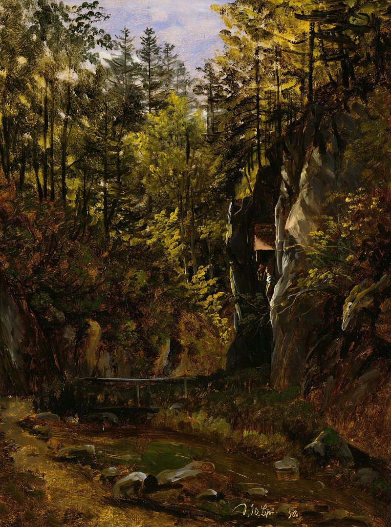 A Forest Road with an Altar, óleo sobre tela de Thomas Fearnley