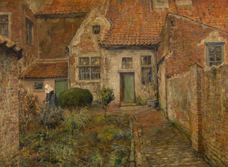 Cena de pátio com arcos e suaves sombras de Ferdinand Willaert, Renascimento do Norte