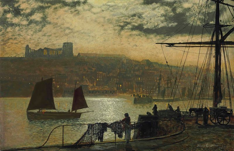 Oil painting of Whitby Abbey and Church by John Atkinson Grimshaw