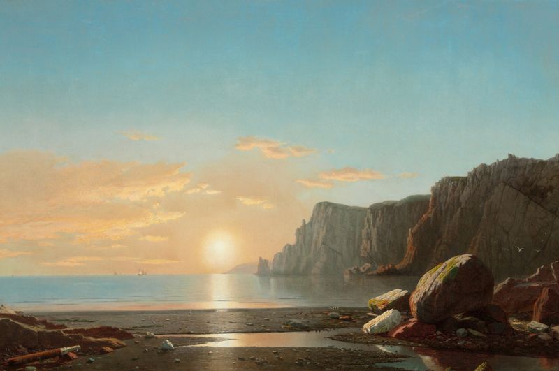 Vista de Northern Head al amanecer en la Bahía de Fundy, pintura al óleo de William Bradford