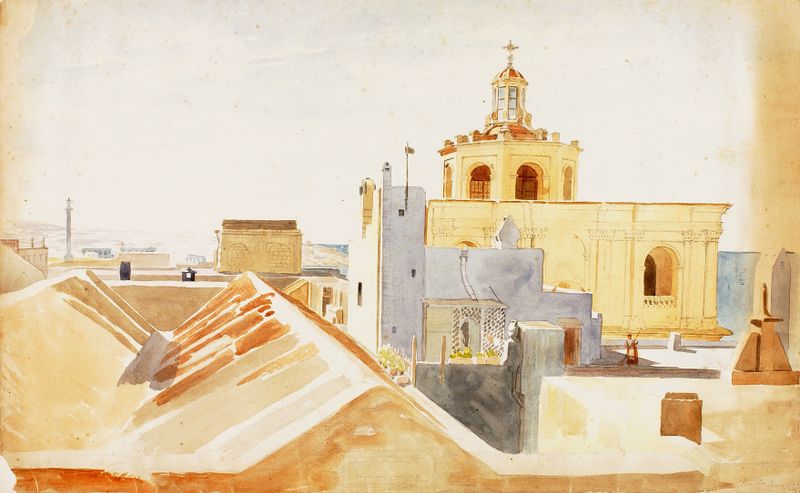 Escena marina que representa Malta de Miner Kilbourne Kellogg, pintura al óleo