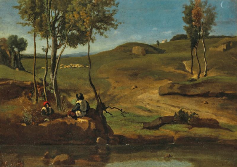 Paisagem de Campagne Italienne por Jean-Baptiste-Camille Corot, óleo sobre tela