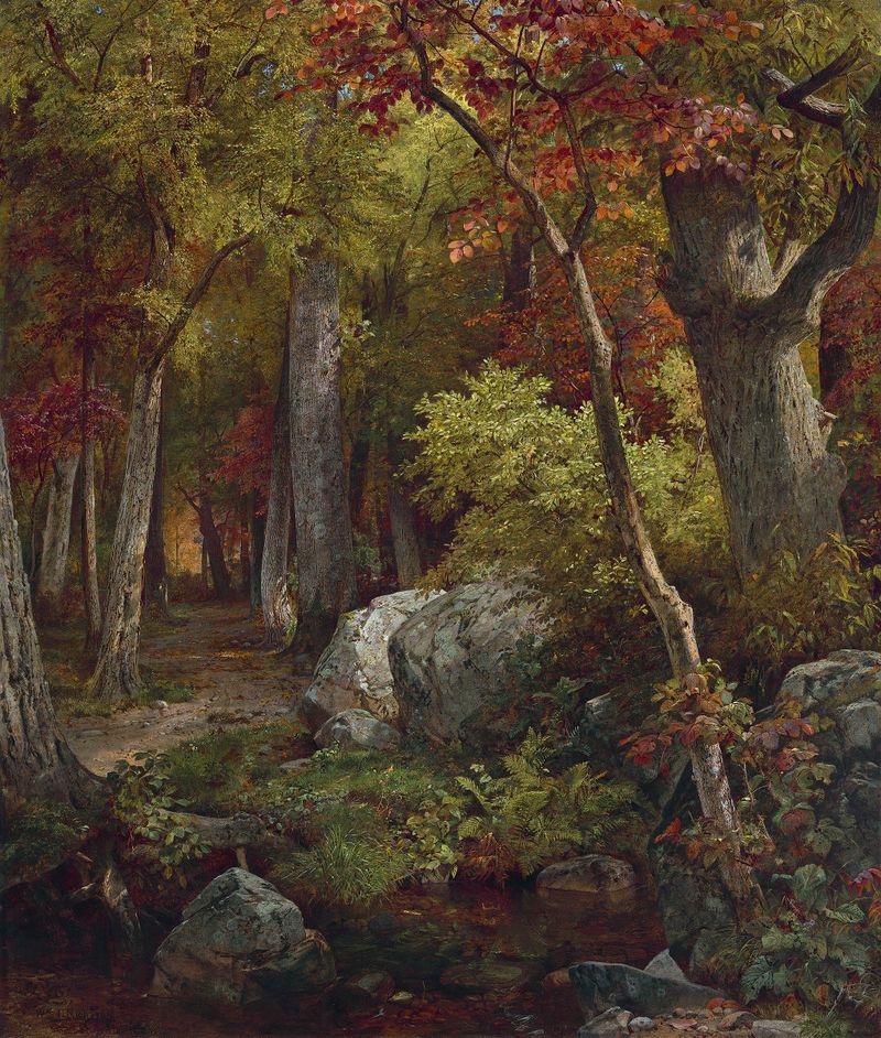 Paisagem de outono com folhas vibrantes, óleo sobre tela de William Trost Richards