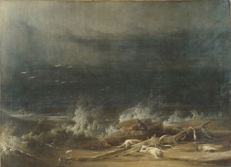 The Deluge towards Its Close, oil painting by Joshua Shaw, depicting a stormy landscape.