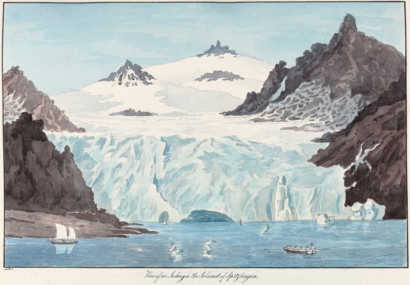 Vista de um iceberg no oceano, pintura a óleo de Charles Hamilton Smith