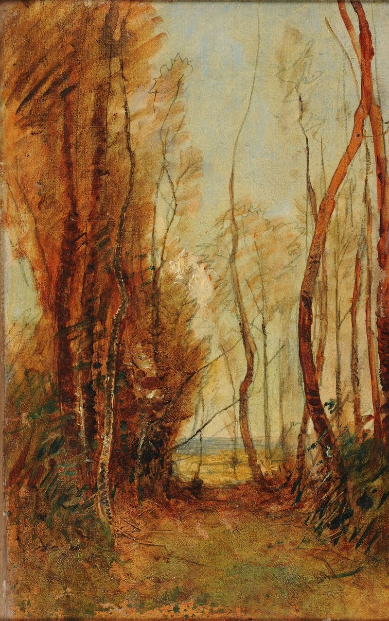Pintura a óleo de esguias árvores de álamo na primavera de François-Auguste Ravier
