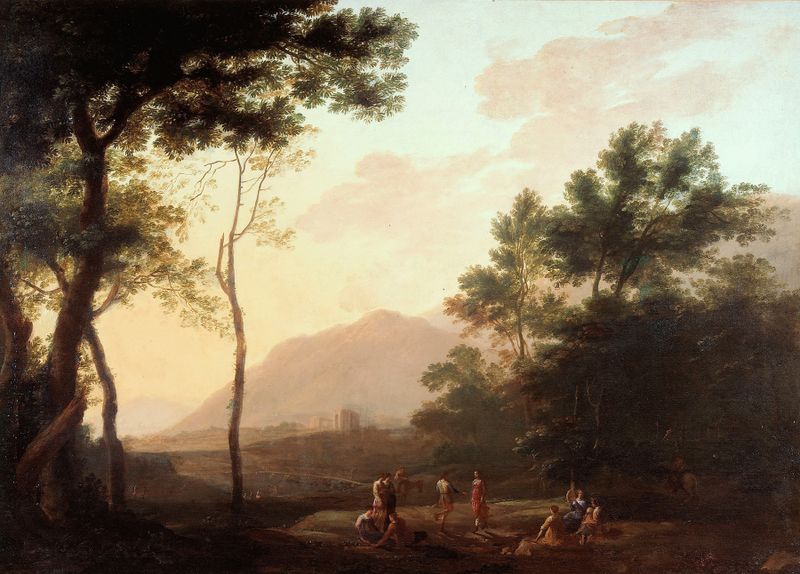 Escena de género con bailarines en un paisaje, pintura al óleo de Jan Both