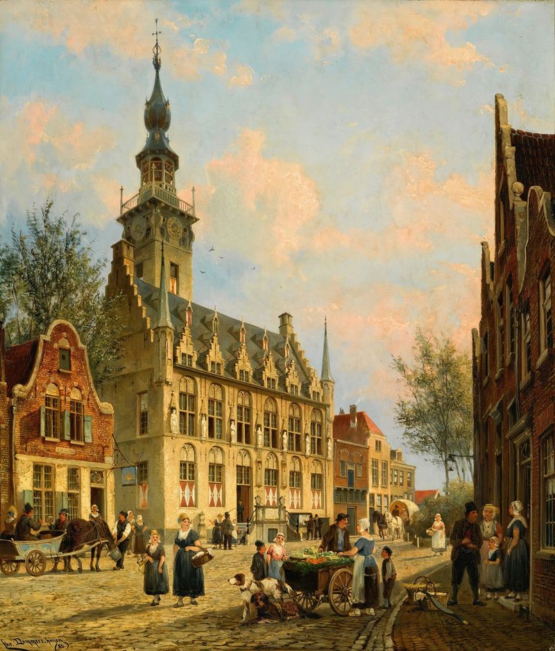 The town hall in Veere, oil on canvas by Cornelis Christiaan Dommelshuizen