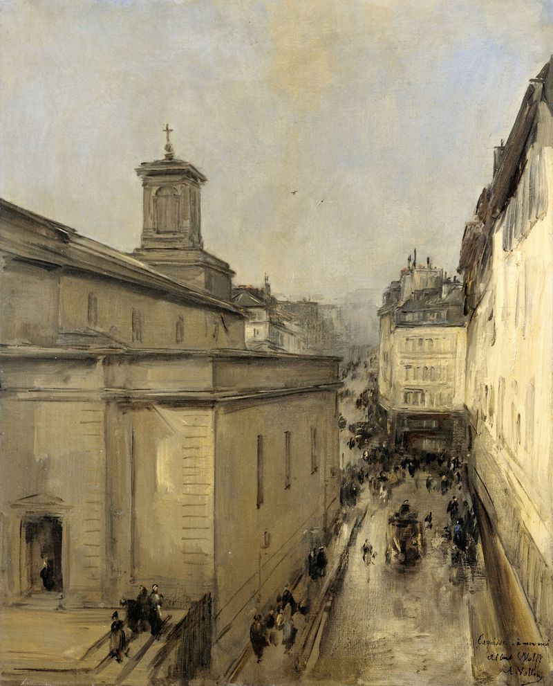 View of the Church of Notre Dame de Lorette and the Rue Fléchier, Paris by Antoine Vollon, medium unknown