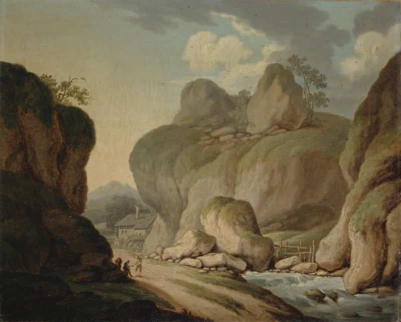 Rocky landscape with river, oil painting by Johann Nepomuk Wocher