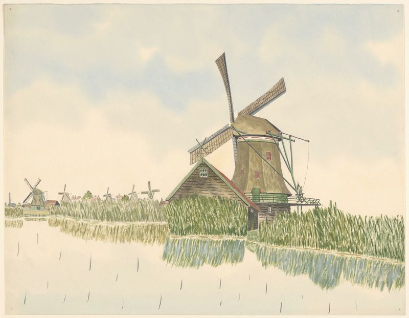 Paisaje con molino y río, óleo sobre lienzo de Johannes Nicolaas Eijman