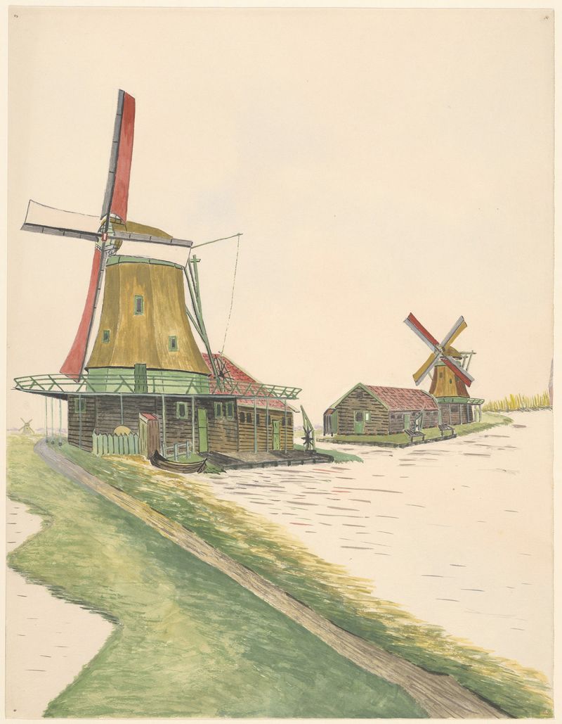 Landscape with windmills and green fields by Johannes Nicolaas Eijman