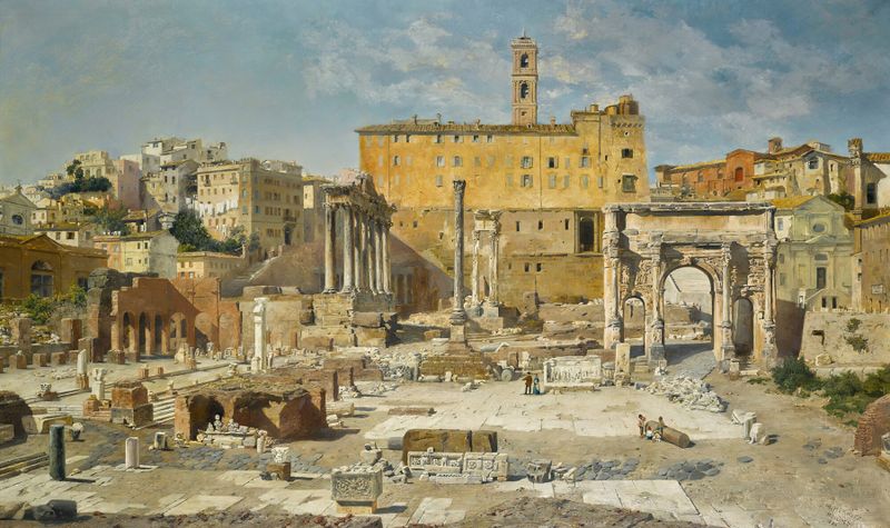 The Roman Forum, oil painting by Veronika Maria Herwegen-Manini, featuring ancient ruins and columns.